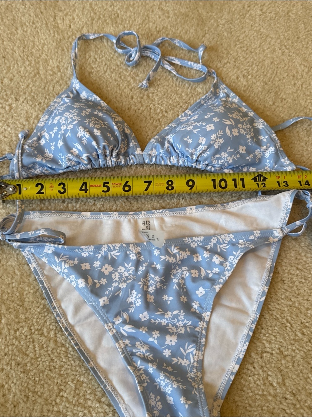 SHEIN Light Blue White Floral Triangle Bikini